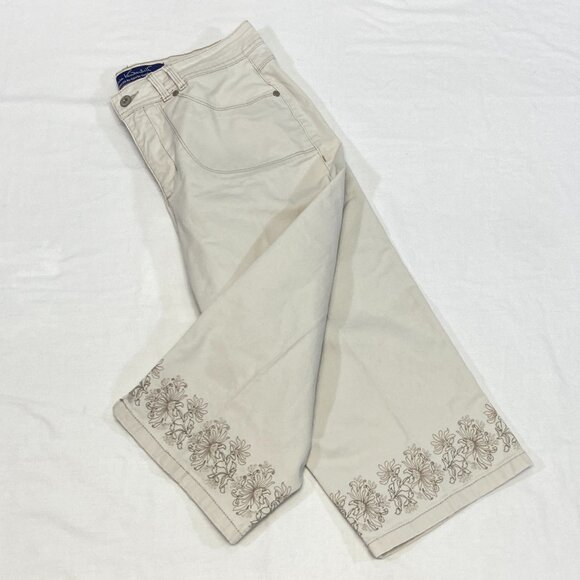 Gloria Vanderbilt High Rise Stretch Denim Capris Ivory Embroidered Perfect Fit - Picture 8 of 13